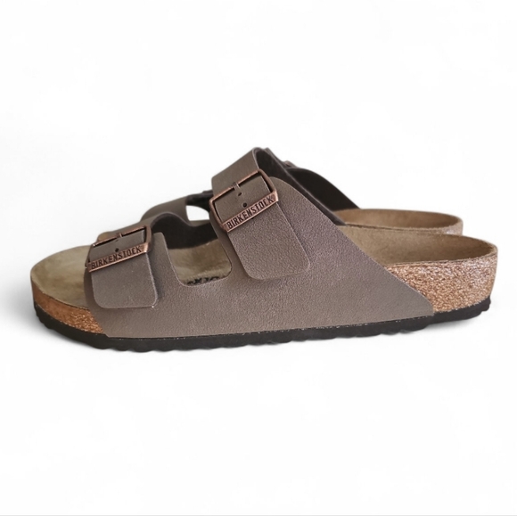 Birkenstock Arizona Soft Footbed Leather Sandals Sz 43 Taupe Double Strap NWOT - Picture 2 of 11